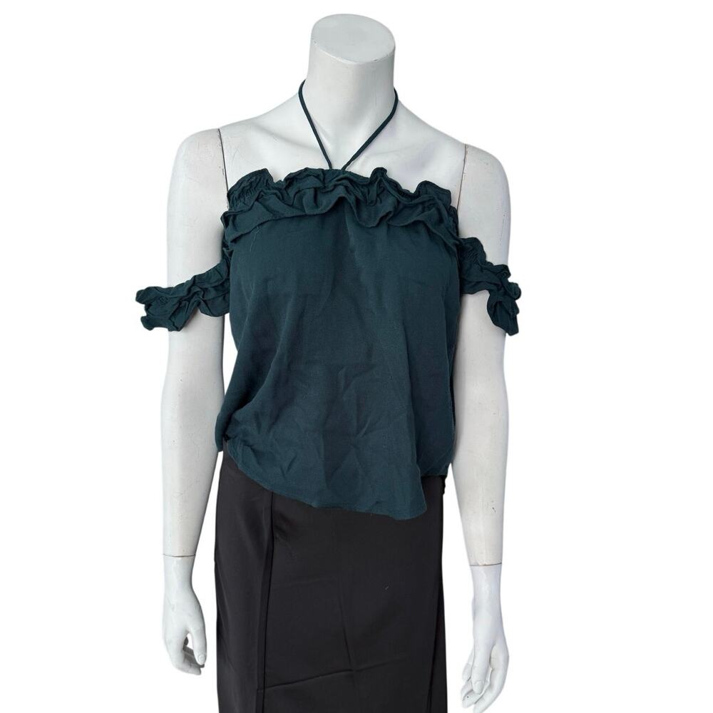 McGuire Off the Shoulder Top Women's Small Ruffled String Halter in Teal